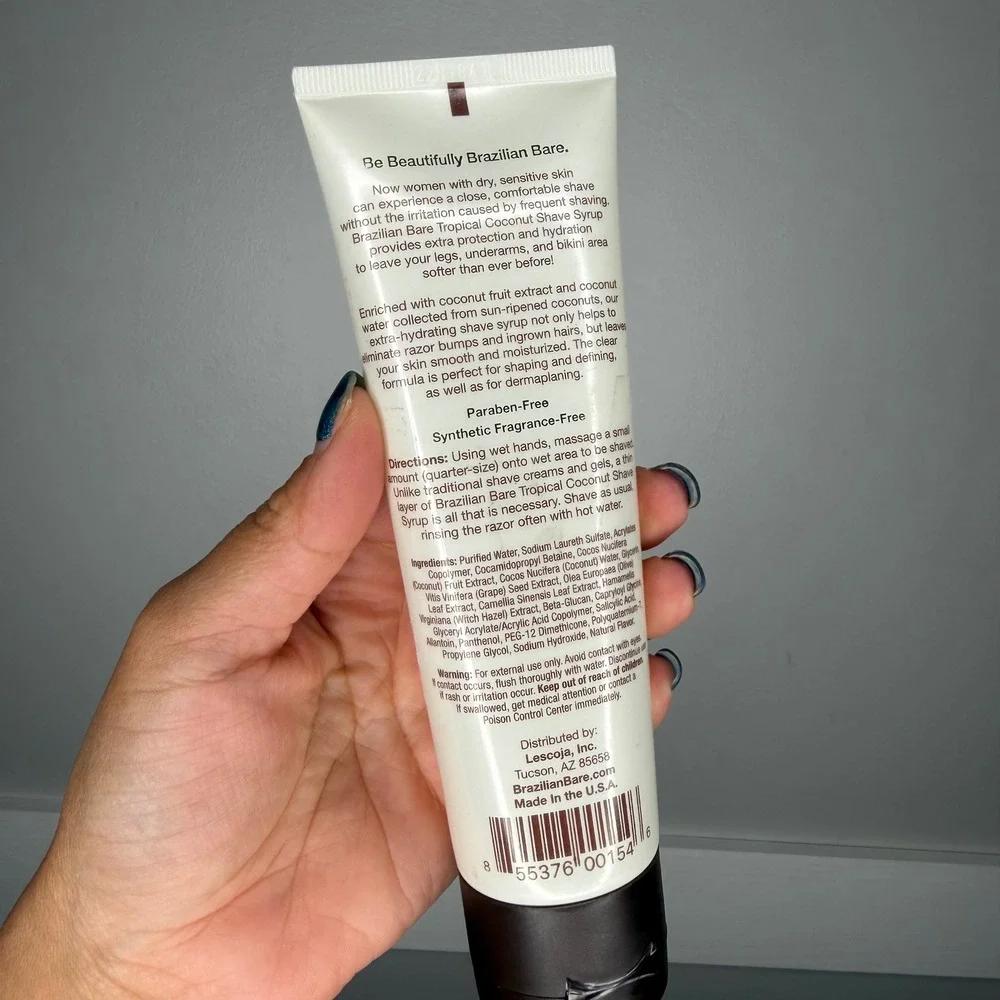 Brazilian Bare Shave Syrup Women 4oz Tropical Coconut Moisturizing Shave Gel 2pk